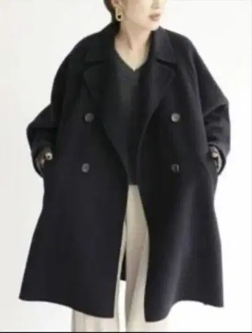 IENA 슈퍼160 더블 페이스 오버코트 36 네이비