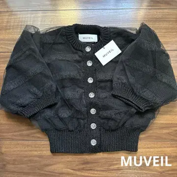 [ 미사용 새상품 ] MUVEIL 블랙 오부 소매 가디건