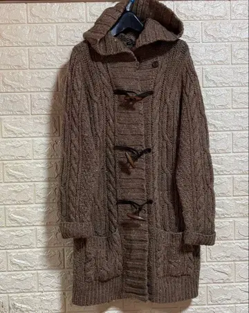 23구 브라운 케이블 짜임 후드 부착 가디건