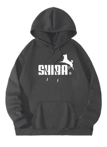 [ SHIBA/플리스 후드티 블랙 S ] 시바 시바견 재미있는 패러디