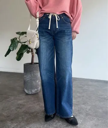 새상품 Chez toi 셰트와 허리끈 와이드 스트레이트 데님 M