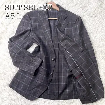 미사용에 가까운 정장 셀렉트 린넨 혼방 브라운 체크 남성용 언컨 L