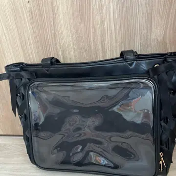 WEGO 이타백 A4 사이즈 토트백 블랙 투명 전면 레이스업