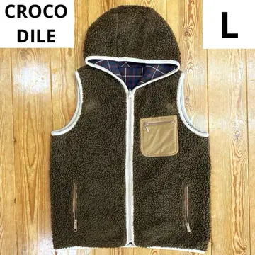 크로커다일 리버서블 충전솜 보아 베스트 카키 타탄 체크 L 후드