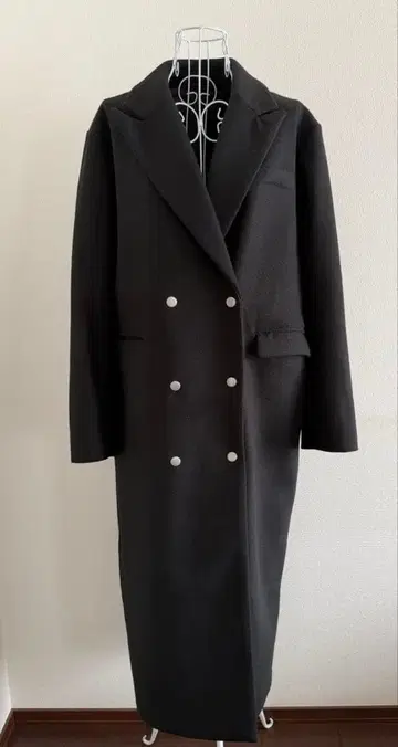 블랙 더블 브레스트 롱 코트
