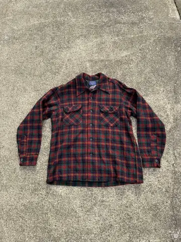 70s Pendleton 빨간색 그린 체크 플란넬 셔츠 L 사이즈