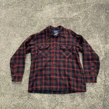 70s Pendleton 빨간색 그린 체크 플란넬 셔츠 L 사이즈