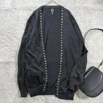 니트 가디건 버튼리스 스터드 면 100 캐주얼 겉옷 그레이 S