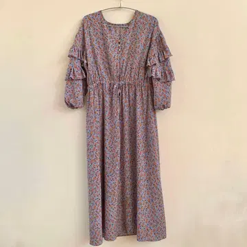 simplicite 꽃무늬 프릴 소매 롱 원피스