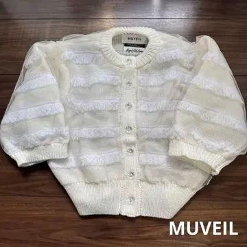 [ 미사용 새상품 ] MUVEIL 화이트 오부 소매 길이 가디건