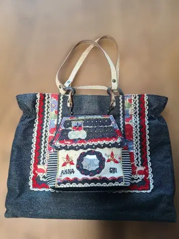 ANNA SUI 데님 자수 토트백