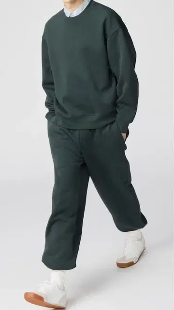 UNIQLO C 맨투맨 와이드 팬츠 L 다크 그린