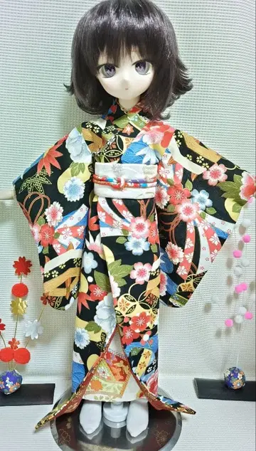 MDD용 창작 기모노 1/4 인형 미니 돌피드림 블랙 계열 일본풍 패턴