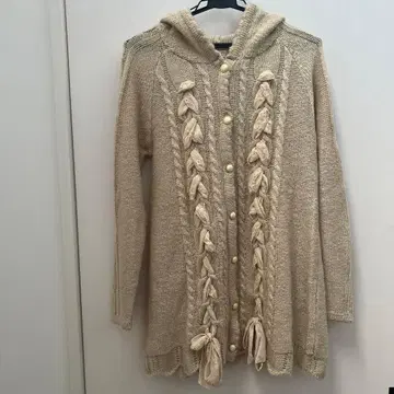 후드 부착 베이지 니트 가디건