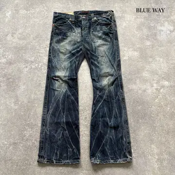 [ BLUE WAY ] 블루웨이 오니히게 플레어 데님 팬츠 청바지 Y2K