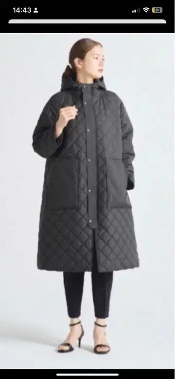yori 퀼팅 롱 코트 블랙 38