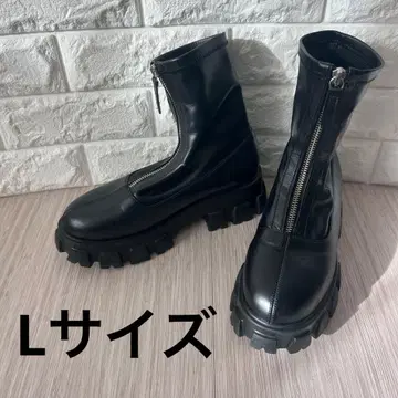 [ AZUL ] 블랙 가죽 부츠 통굽 프론트 지퍼 L 사이즈