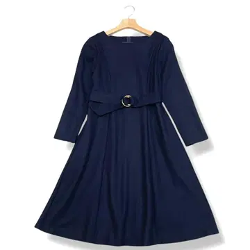 새상품급 로페 울 100% 플레어 원피스 네이비 일본제 36 S사이즈