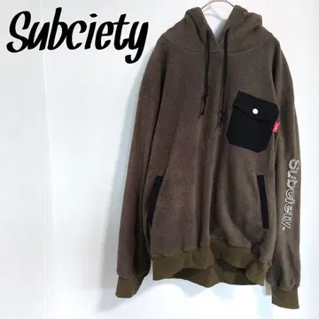 Subciety 플리스 후드티 카키 M 후디 로고
