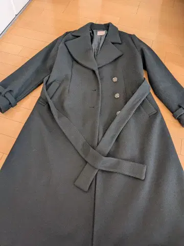 블랙 더블 브레스트 롱 코트