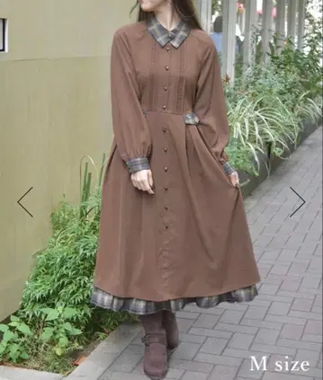 axes femme 옷깃 디자인 단추 바이컬러 원피스 브라운