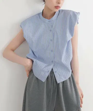 벌룬 숄더 블라우스 슬리브리스 스트라이프 LIAN 프리 사이즈