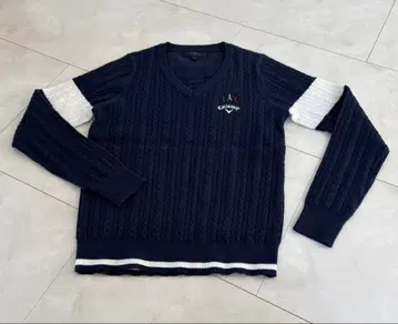 캘러웨이 네이비 x 화이트 V넥 케이블 짜임 스웨터 골프웨어 S