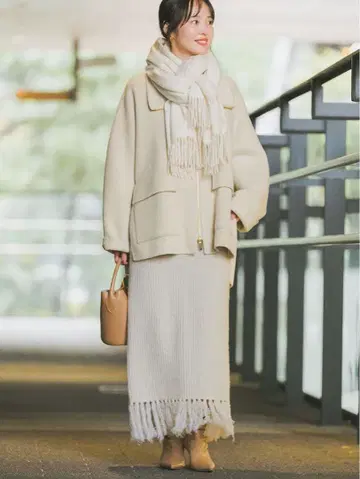 새상품급 24AW Noble 카멜 믹스 리버 지퍼 코트 36 사이즈