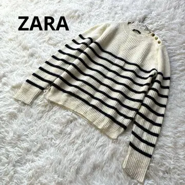 자라/ZARA 긴팔 스웨터 보더 니트 버튼 M 두꺼운 원단 캐주얼 겨울