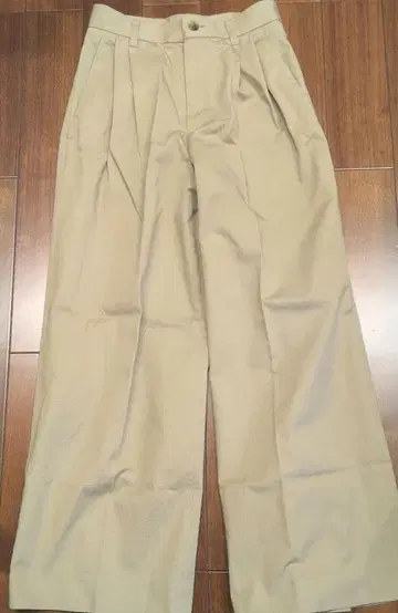 네이비 베이지 플리츠 와이드 팬츠