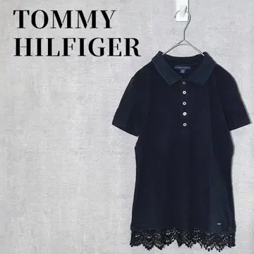 타미힐피거 반팔 밑단 레이스 피케 셔츠 블랙 캐주얼 사이즈 SS