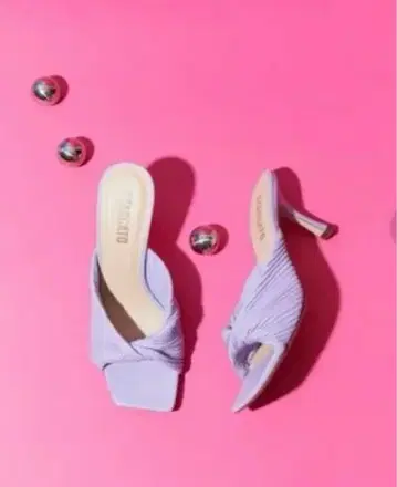 연보라 리본 디자인 하이힐 뮬