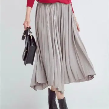 [23구] 새틴 플리츠 롱 스커트 비대칭 그레이 38