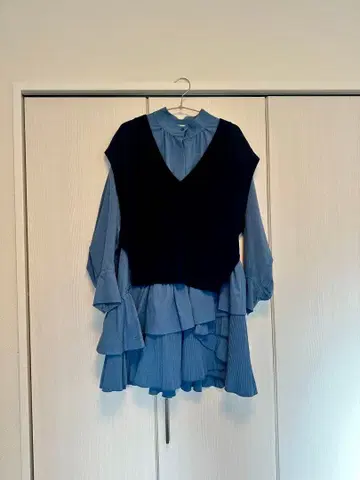 프릴 레이어드 니트 베스트 원피스