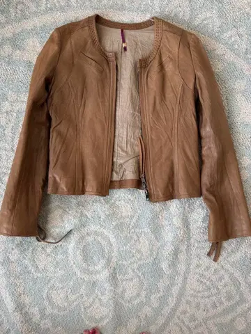 브라운 가죽 자켓 숏 기장