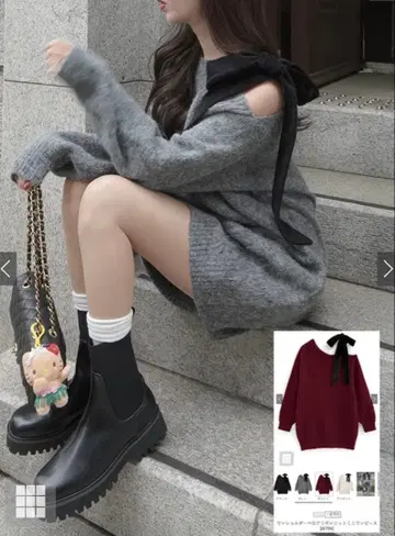 GRL 원 숄더 벨로아 리본 니트 미니 원피스 dr796