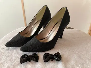 블랙 리본 포함 글리터 하이힐