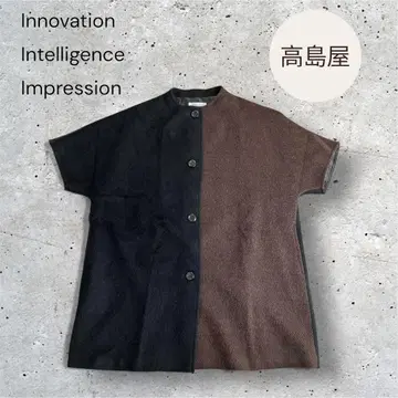 타카시마야 i3 울 x 알파카 반팔 코트 40 바이컬러 디자인 아우터