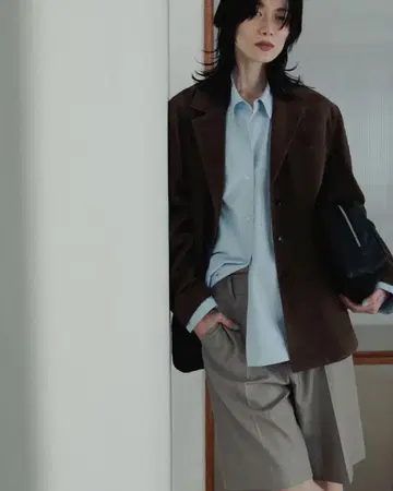 안느크 볼륨 리본 셔츠 블루