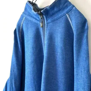 청바지 JEANS 플레인 무지 하프 지퍼 맨투맨 블루 파랑 구제 의류