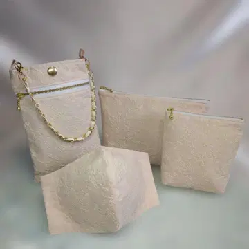 핸드메이드 라이트 핑크 레이스 원단 라이트 핑크 스마트폰 파우치 세트