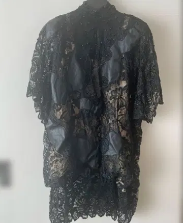 vintage 1980s 가죽 & 레이스 비즈 상의 원피스