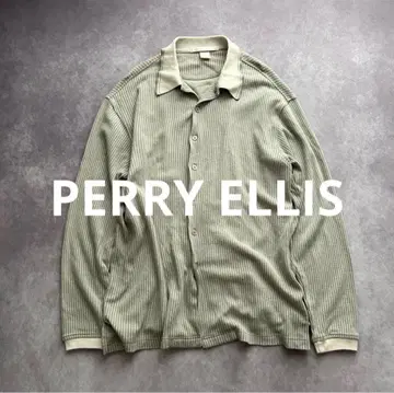 90s 페리 리 스트라이프 니트 셔츠 레이온 코튼 긴팔 그레이