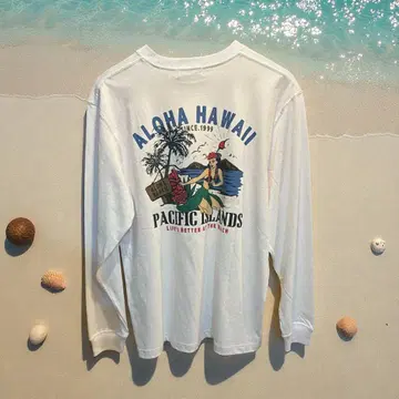 Hula Lani 하와이안 롱T셔츠 플라걸 화이트 남성용 M