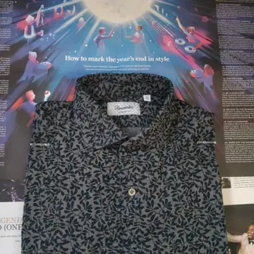 돌모어 다크 네이비 잎 패턴 긴팔 셔츠 41/16