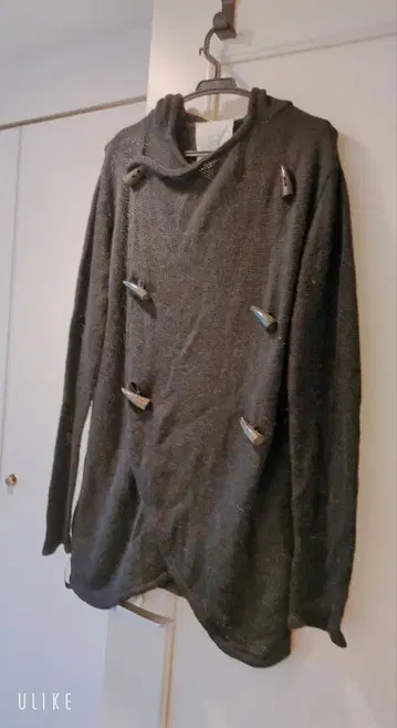 로프트 스키 블랙 후드 부착 니트 가디건