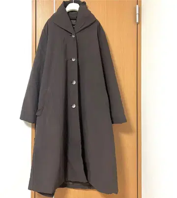 충전솜 롱 코트 숄카라 브라운 피치스킨