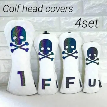 골프 헤드커버 해골 4개 세트 무지개 화이트 페어웨이 우드 드라이버