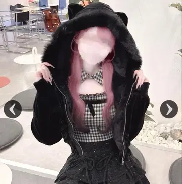 HONEYMEW 허니뮤우 비쥬 장식 고양이 귀 복슬복슬 후드티 블랙