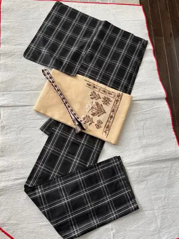 미사용 순수 실크 코몬 줄무늬 기모노 체크 이치다 주식회사